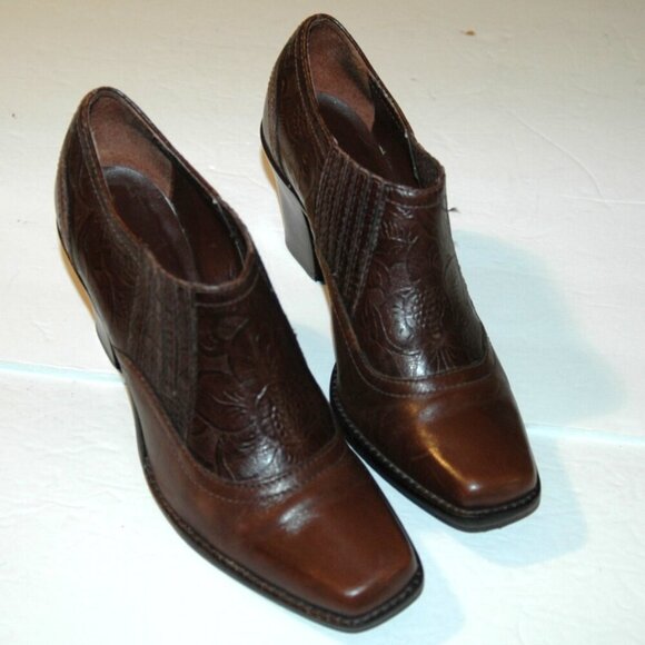 Antonio Melani Women's Boots Ankle 6 1/2 M Block Heel Square Toe Brown Leather - Picture 1 of 8